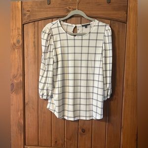 Adrianna Papell White and Black Grid Blouse